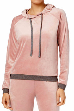Alfani Intimates Rosy-Blush Velvet Hooded Pajama Top thumbnail 1