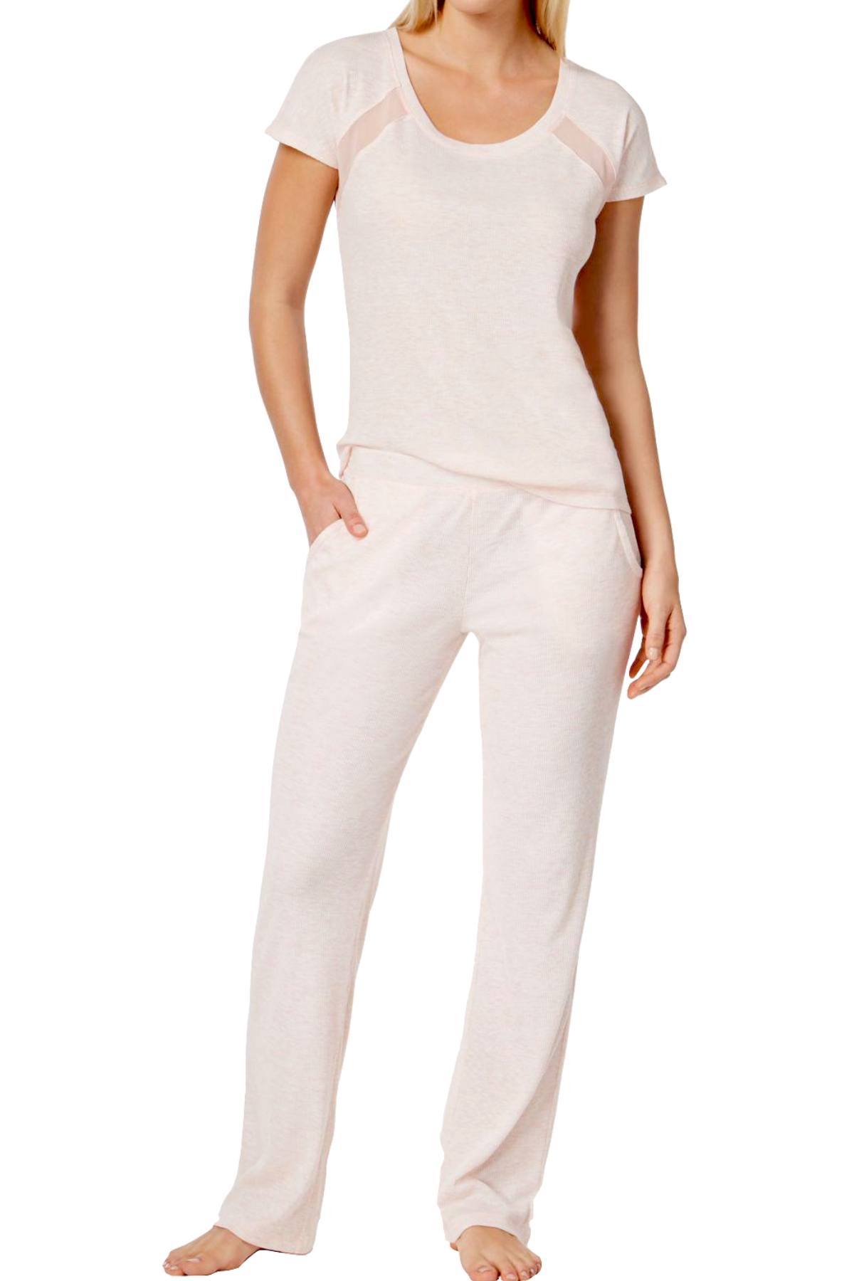 Alfani Intimates Sea-Lily-Pink Mesh-Stripe Pajama Set