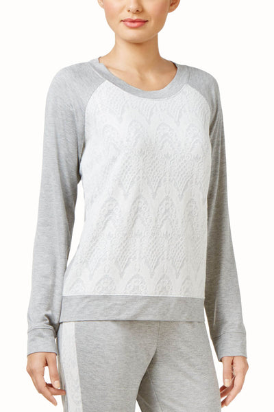 Alfani Intimates Stone Heather-Grey Lace/Jacquard-Front Lounge Top