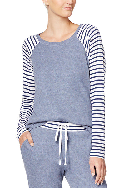 Alfani Intimates Worn-Denim Striped-Sleeve Thermal Lounge Top