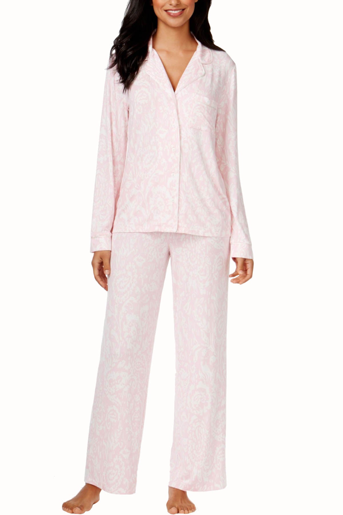 Alfani Knit Button Up Pajama Top in Pink Paisley