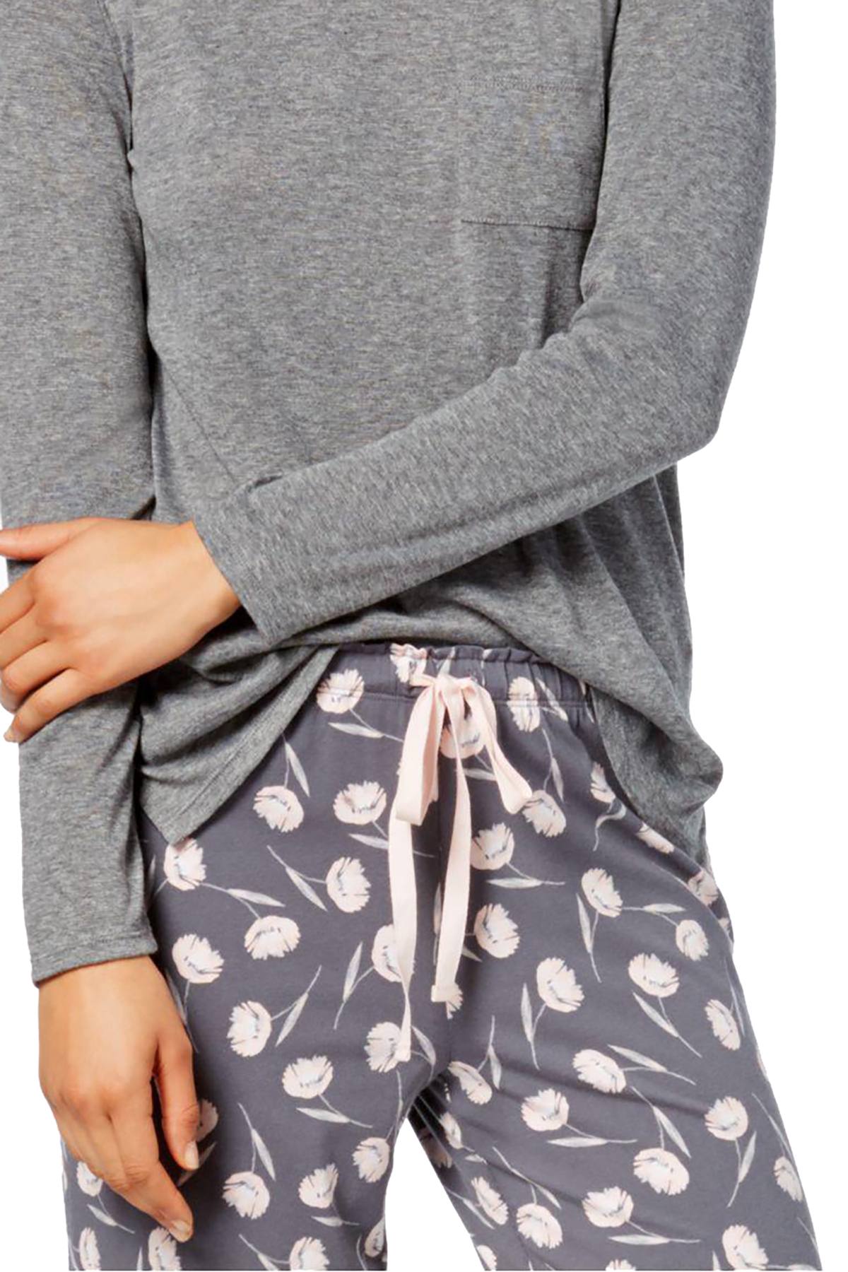 Alfani Knit Lounge Pant in Grey/Pink Floral