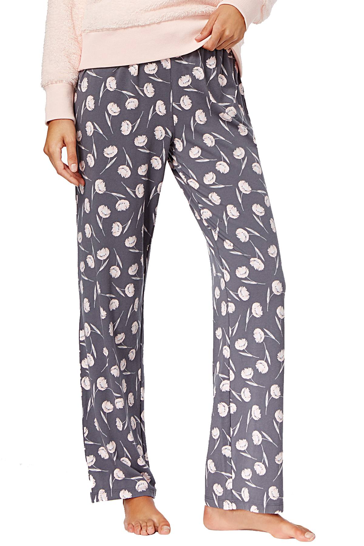 Alfani Knit Lounge Pant in Grey/Pink Floral
