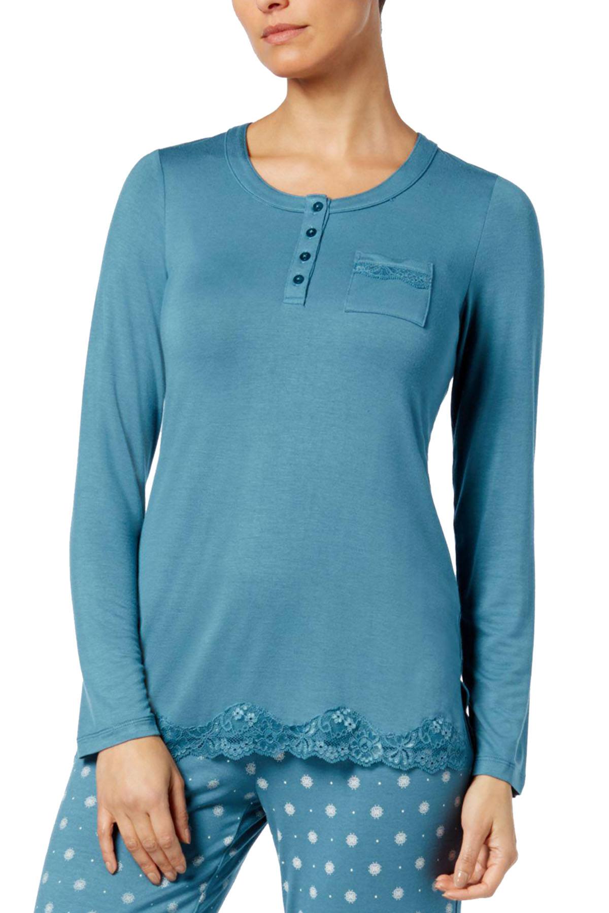 Alfani Lace Trim Lounge Tunic in Aqua Smoke