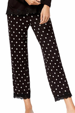 Alfani Lace Trim Printed Pajama Pant in Black Pindot thumbnail 1