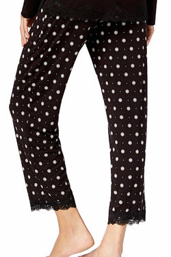 Alfani Lace Trim Printed Pajama Pant in Black Pindot thumbnail 3
