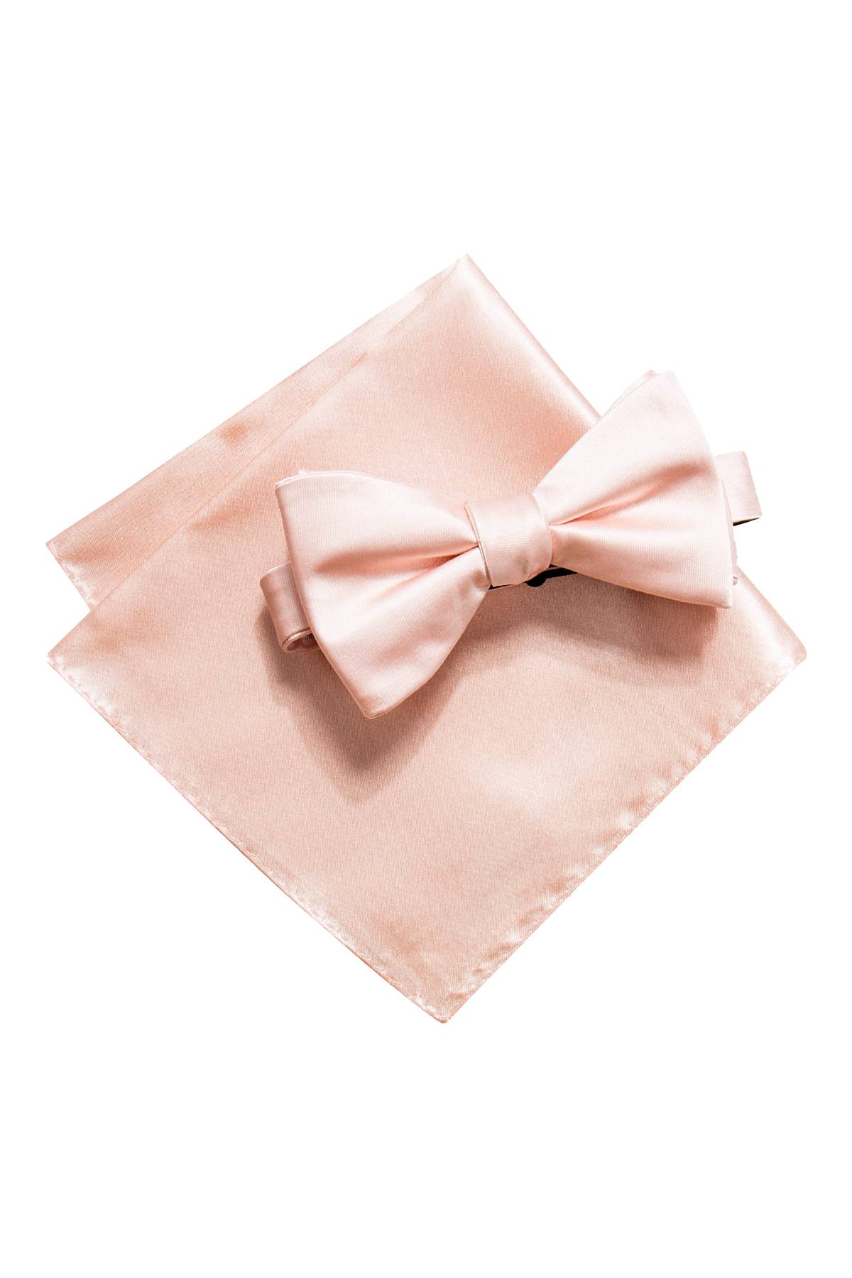 Alfani Light-Rose Solid Satin Bow-Tie & Pocket Square Set