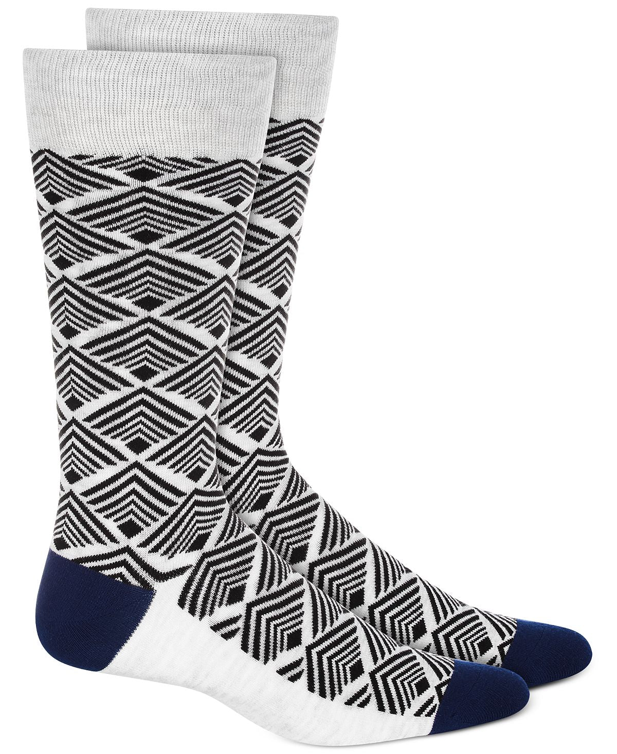 Alfani Linear Geometric Dress Socks White Triangle