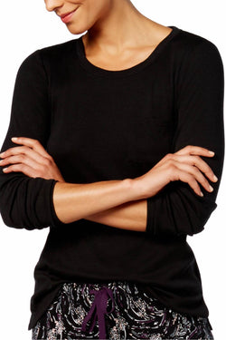 Alfani Long Sleeve Scoop Neck Lounge Top in Black thumbnail 3