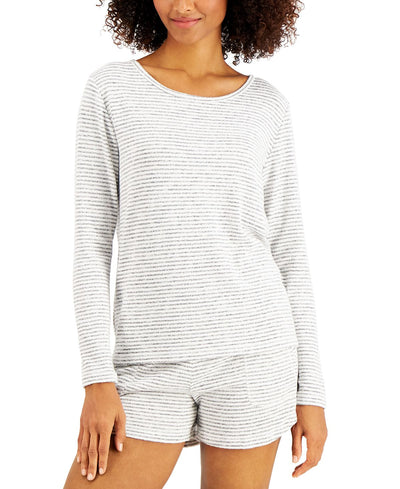 Alfani Long-sleeve Top & Shorts Pajama Set Grey Heath