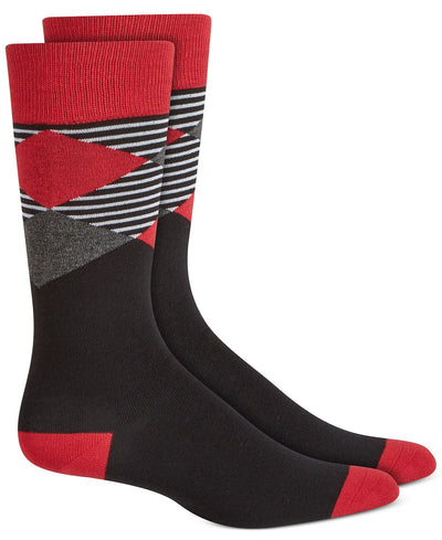 Alfani Oversized Striped Argyle Socks Black