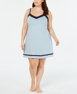 Alfani PLUS Pima Cotton Contrast Trim Knit Chemise in Rain Dance Blue thumbnail 2