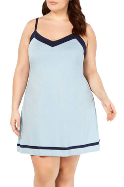 Alfani PLUS Pima Cotton Contrast Trim Knit Chemise in Rain Dance Blue thumbnail 1