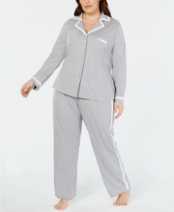 Alfani PLUS Pima Cotton Long Sleeve Top & Pajama Pant Set in Heather Gray thumbnail 2
