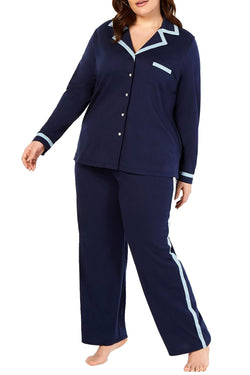 Alfani PLUS Pima Cotton Long Sleeve Top & Pajama Pants Set in Ink Blue thumbnail 1