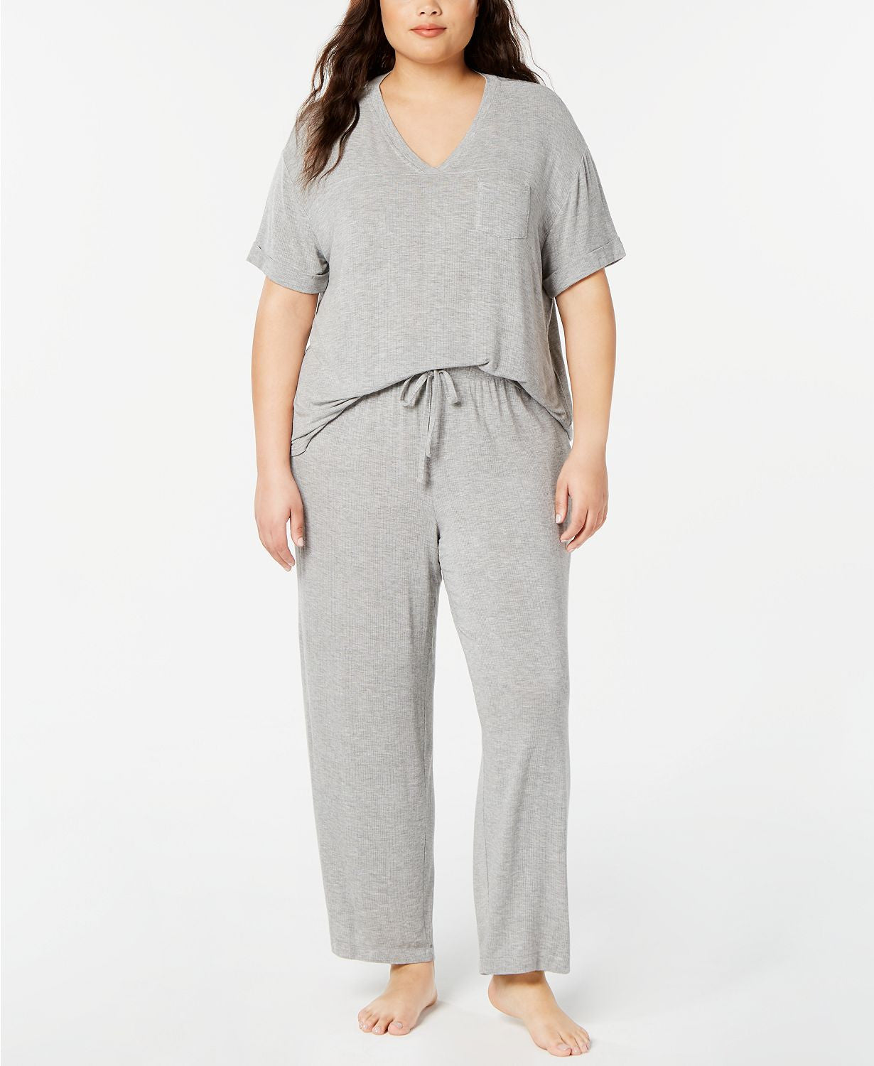 Alfani PLUS Ribbed Knit Pajama Pant in Heather Grey