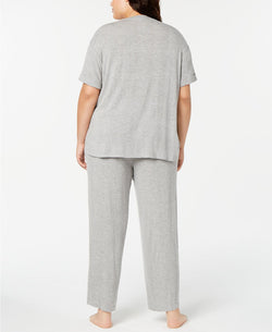 Alfani PLUS Ribbed Knit Pajama Pant in Heather Grey thumbnail 4