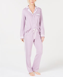 Alfani Pima Cotton Long Sleeve Top / Pant PJ Set in Lavender Glow thumbnail 2