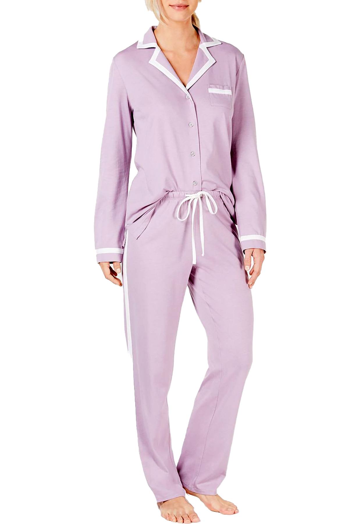 Alfani Pima Cotton Long Sleeve Top / Pant PJ Set in Lavender Glow