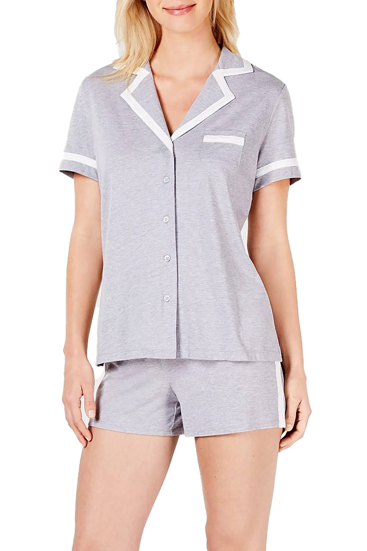 Alfani Pima Cotton Short Sleeve Top / Short Set in Heather Grey