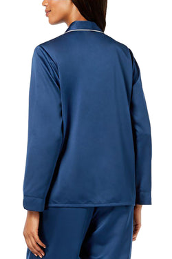 Alfani Piped Shawl Collar PJ Top in After Midnight Blue thumbnail 2