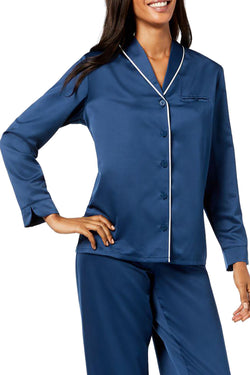 Alfani Piped Shawl Collar PJ Top in After Midnight Blue thumbnail 1