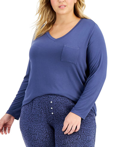 Alfani Plus Pocketed Pajama Top Night Shadow