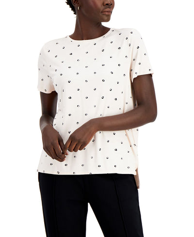 Alfani Printed Crewneck T-shirt Pale Pink Sprayed Dots