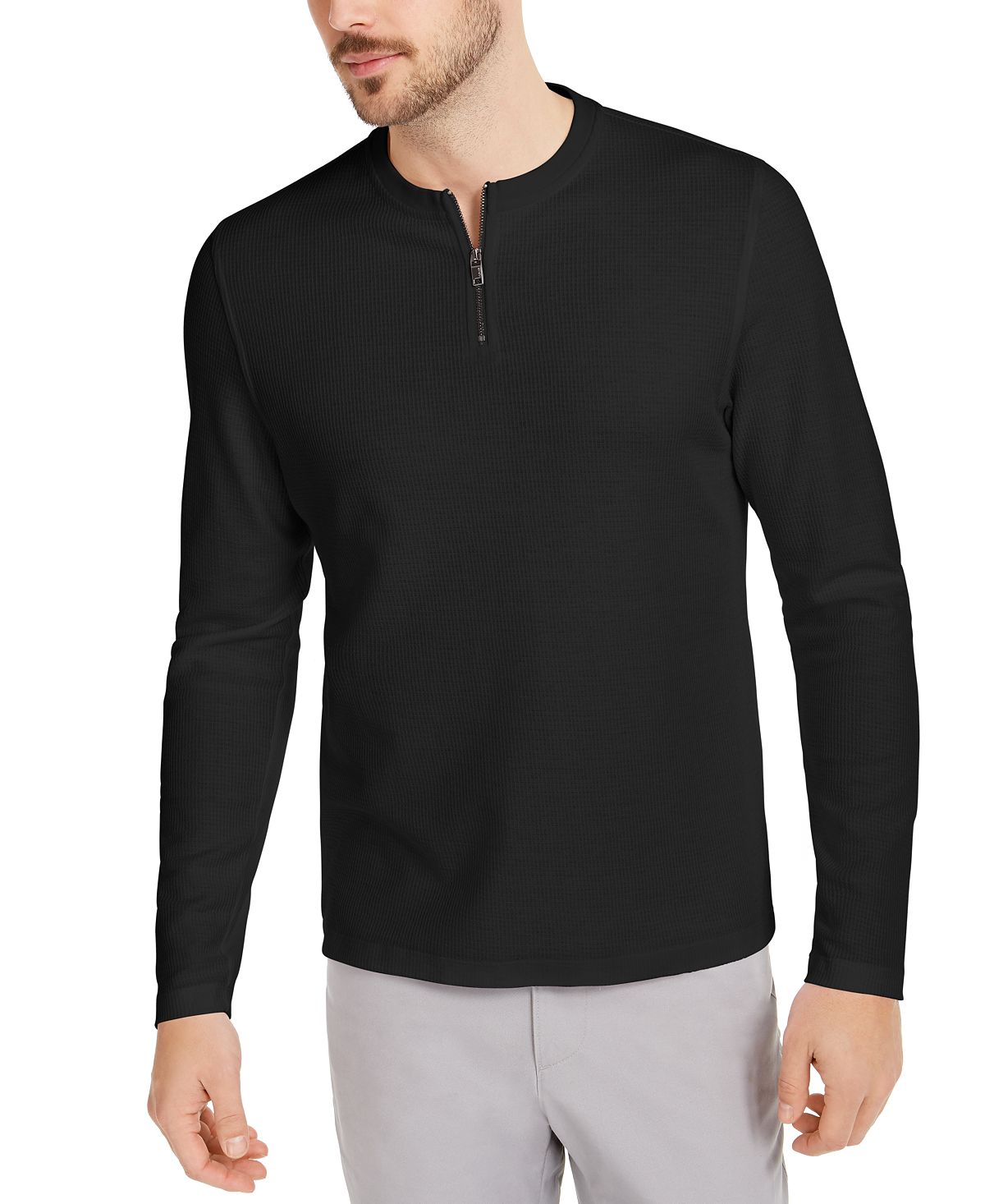 Alfani Quarter-zip Thermal Shirt Deep Black