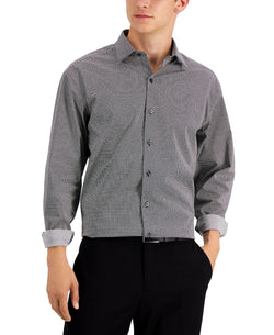 Alfani Regular Fit 2-way Stretch Dress Shirt Black White thumbnail 1