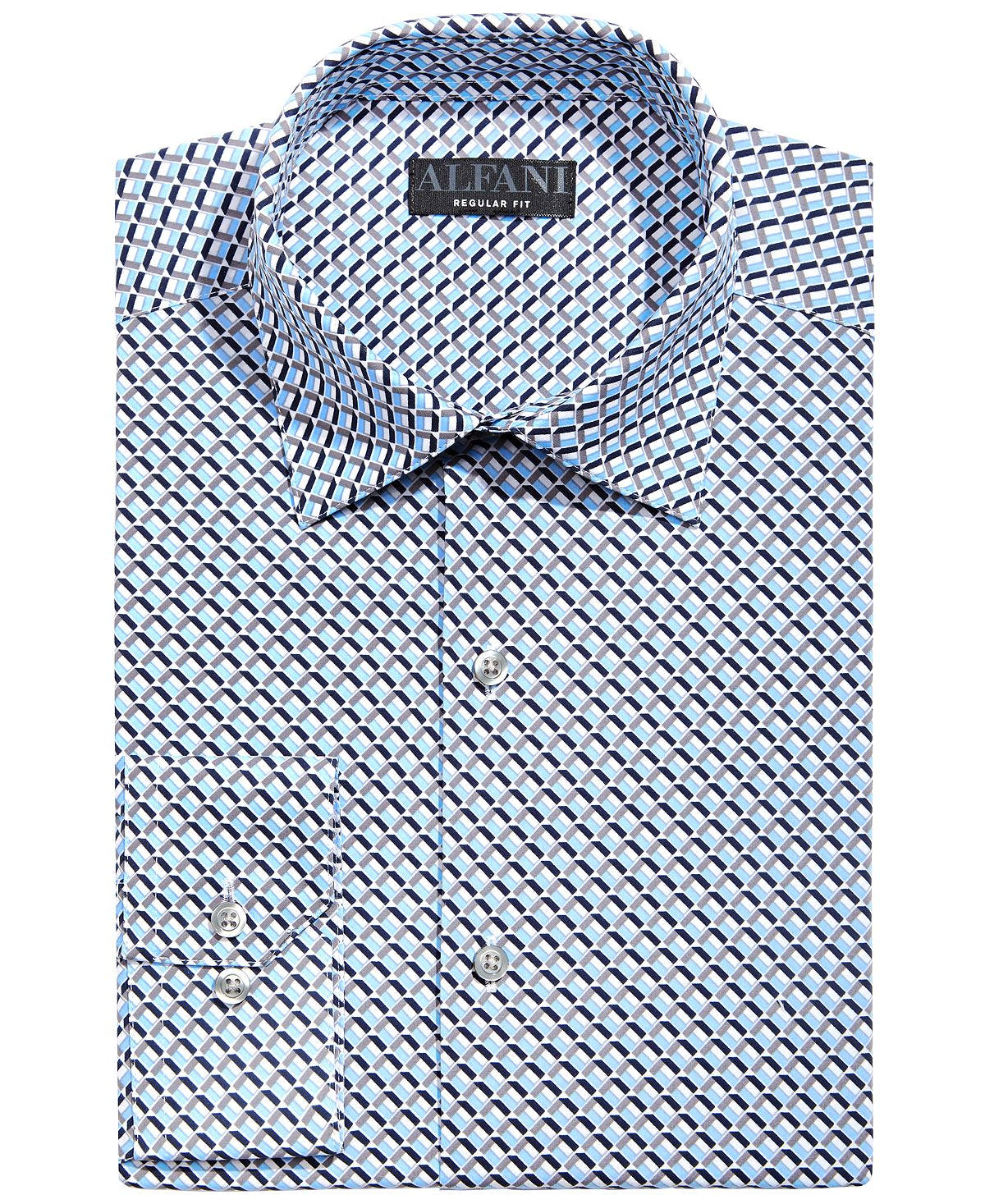 Alfani Regular Fit 2-way Stretch Performance Dress Shirt Grey Lt Blue