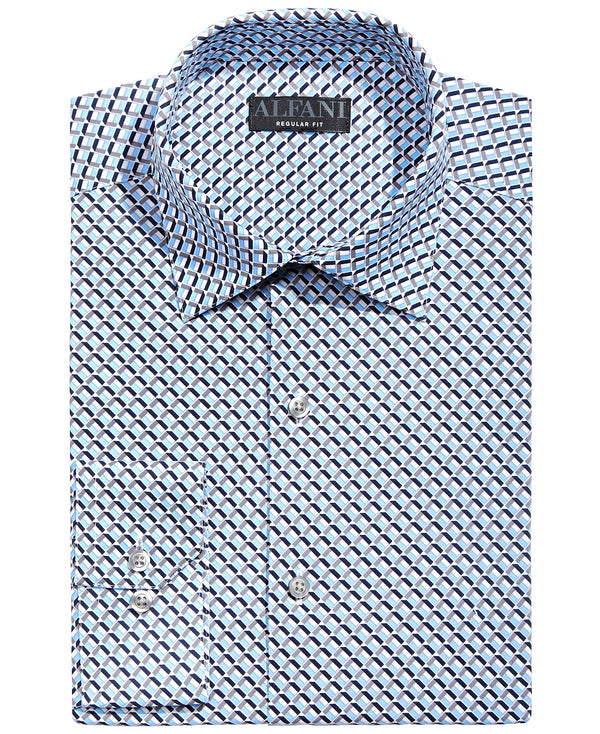 Alfani Regular Fit 2-way Stretch Performance Dress Shirt Grey Lt Blue