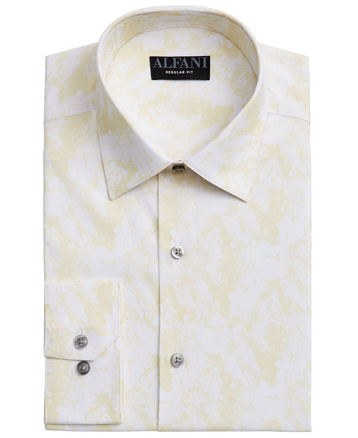Alfani Regular Fit 2-way Stretch Performance Dress Shirt White Yellow