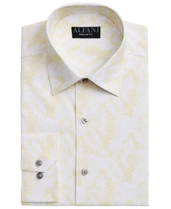 Alfani Regular Fit 2-way Stretch Performance Dress Shirt White Yellow thumbnail 1