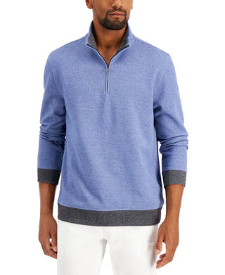 Alfani Regular-fit Solid 1/4-zip Sweatshirt Carbon Blue Htr