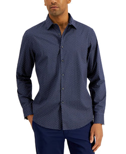 Alfani Regular-fit Stretch Geo-print Shirt Navy Blue Cbo thumbnail 1
