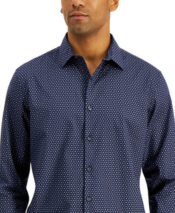 Alfani Regular-fit Stretch Geo-print Shirt Navy Blue Cbo thumbnail 3