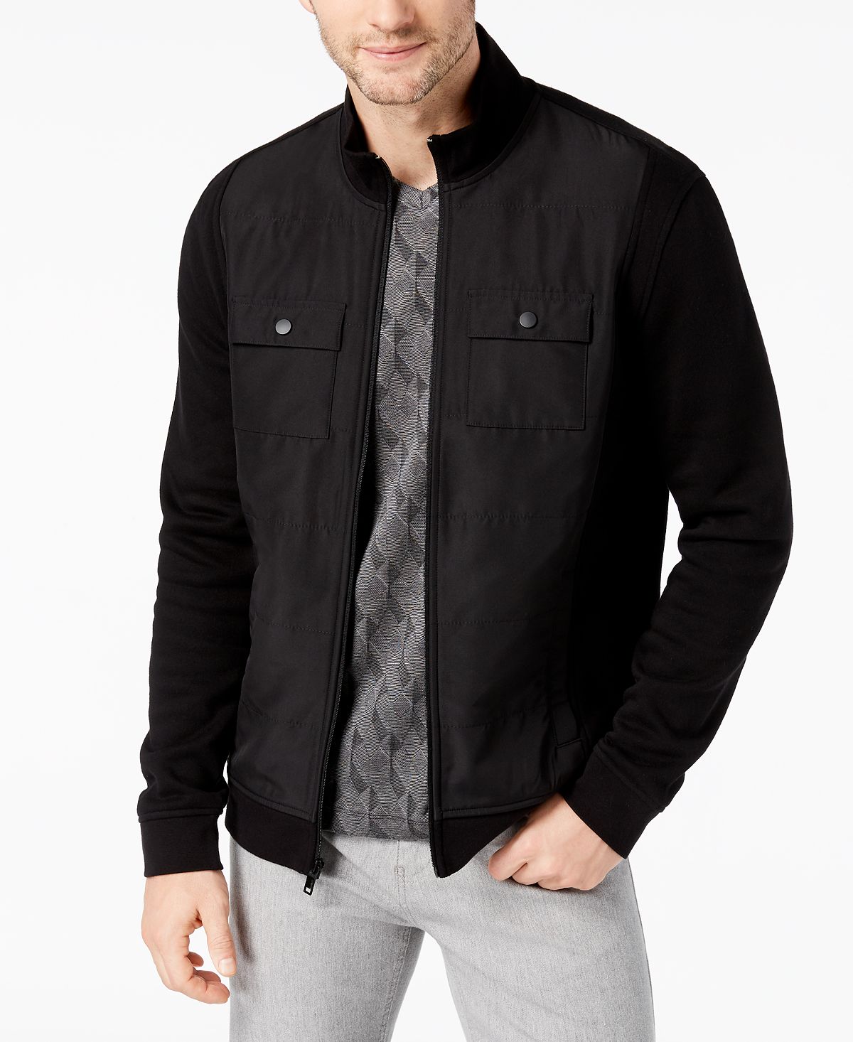 Alfani Reyes Mixed-media Jacket Black