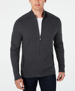 Alfani Ribbed Full-zip Sweater Classic Fit Charcoal Heather thumbnail 1