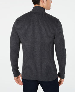 Alfani Ribbed Full-zip Sweater Classic Fit Charcoal Heather thumbnail 3