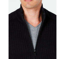 Alfani Ribbed Full-zip Sweater Classic Fit Deep Black thumbnail 2