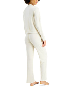 Alfani Ribbed Wide Leg Pajama Set Hthr Grain thumbnail 2