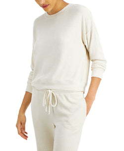Alfani Ribbed Wide Leg Pajama Set Hthr Grain thumbnail 3