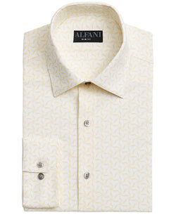 Alfani Slim Fit 2-way Stretch Performance Dress Shirt Yellow White thumbnail 1