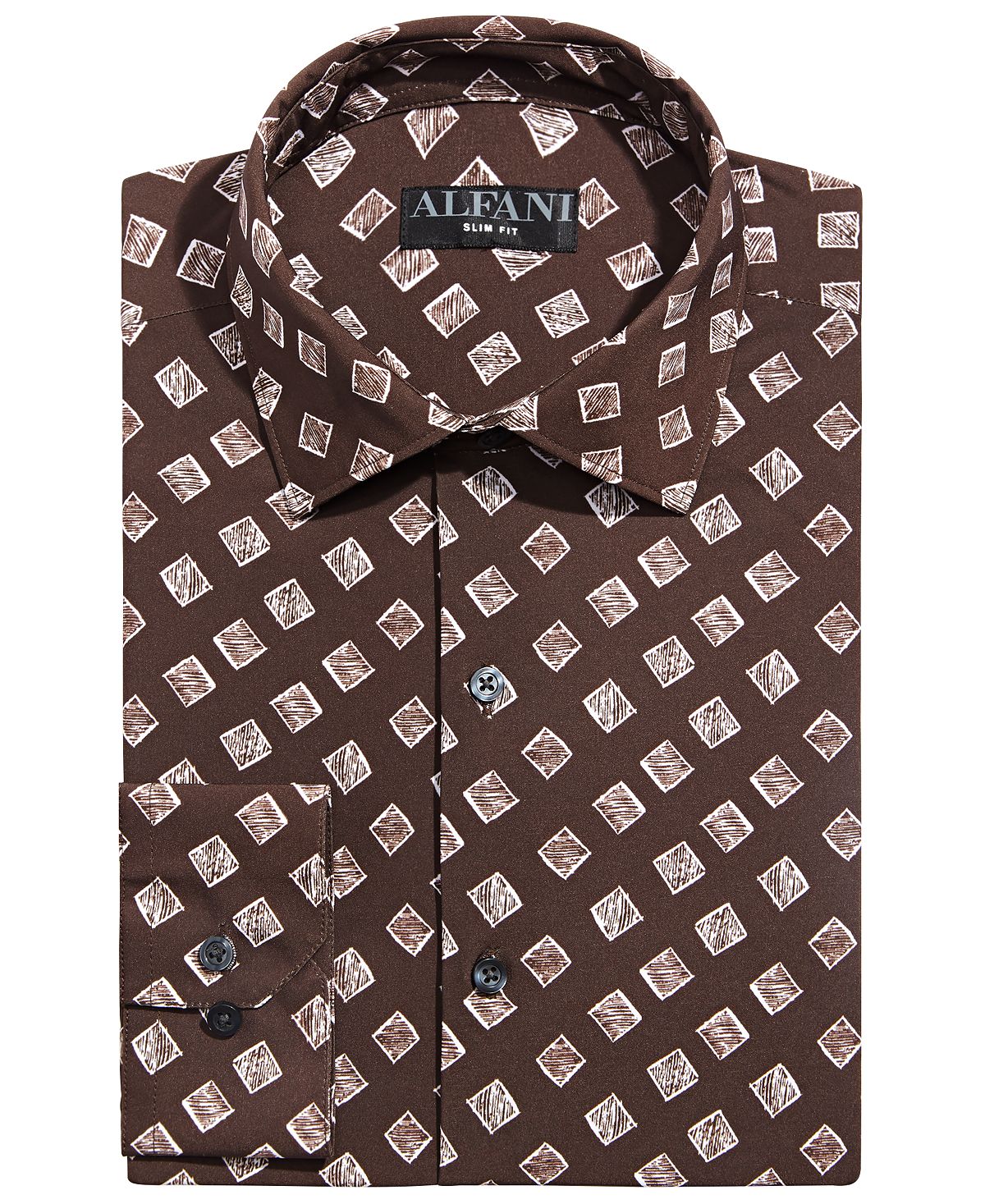 Alfani Slim Fit 4-way Stretch Dress Shirt Brown White