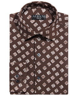 Alfani Slim Fit 4-way Stretch Dress Shirt Brown White thumbnail 1