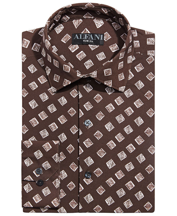 Alfani Slim Fit 4-way Stretch Dress Shirt Brown White