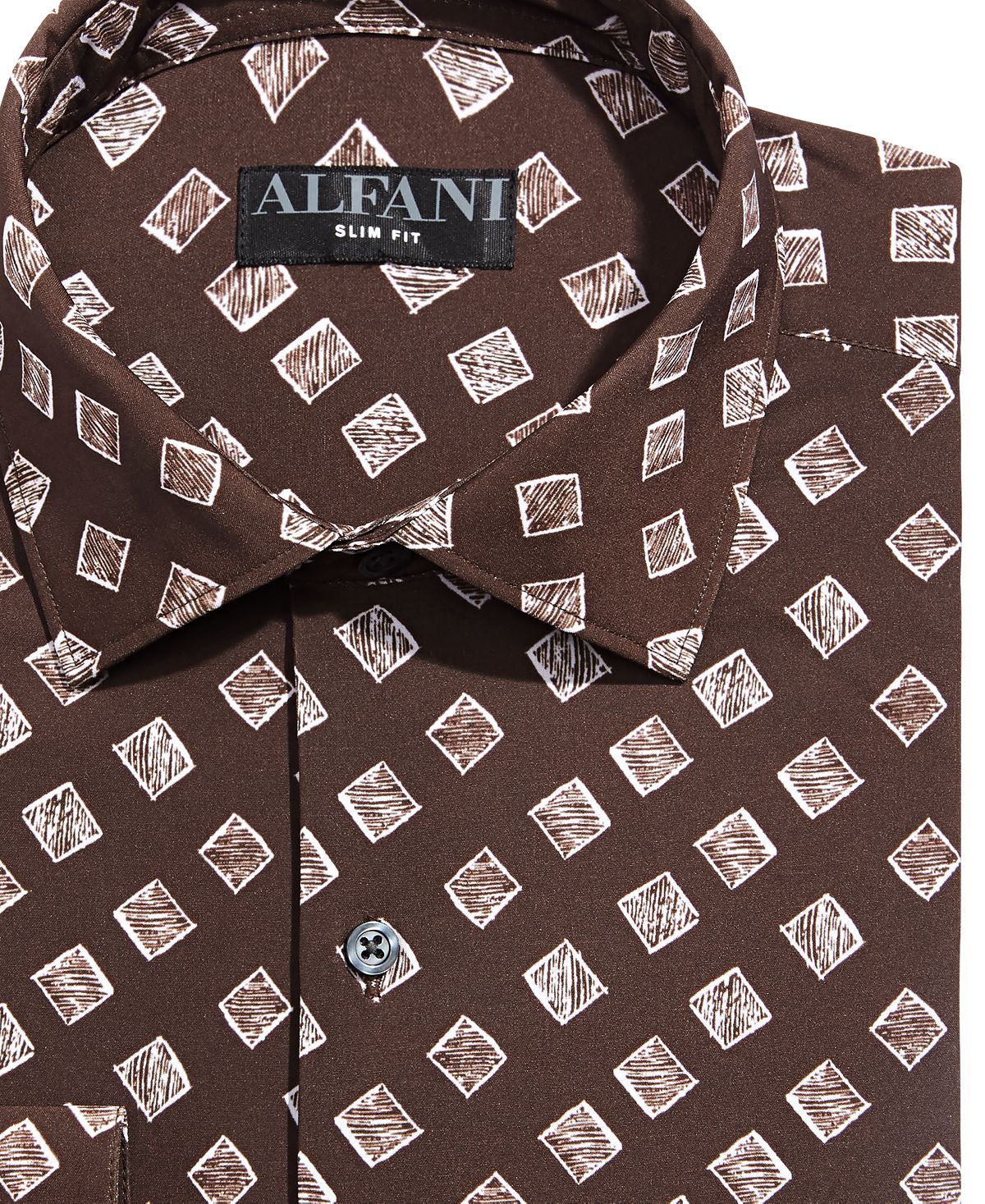 Alfani Slim Fit 4-way Stretch Dress Shirt Brown White