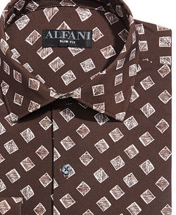 Alfani Slim Fit 4-way Stretch Dress Shirt Brown White thumbnail 2
