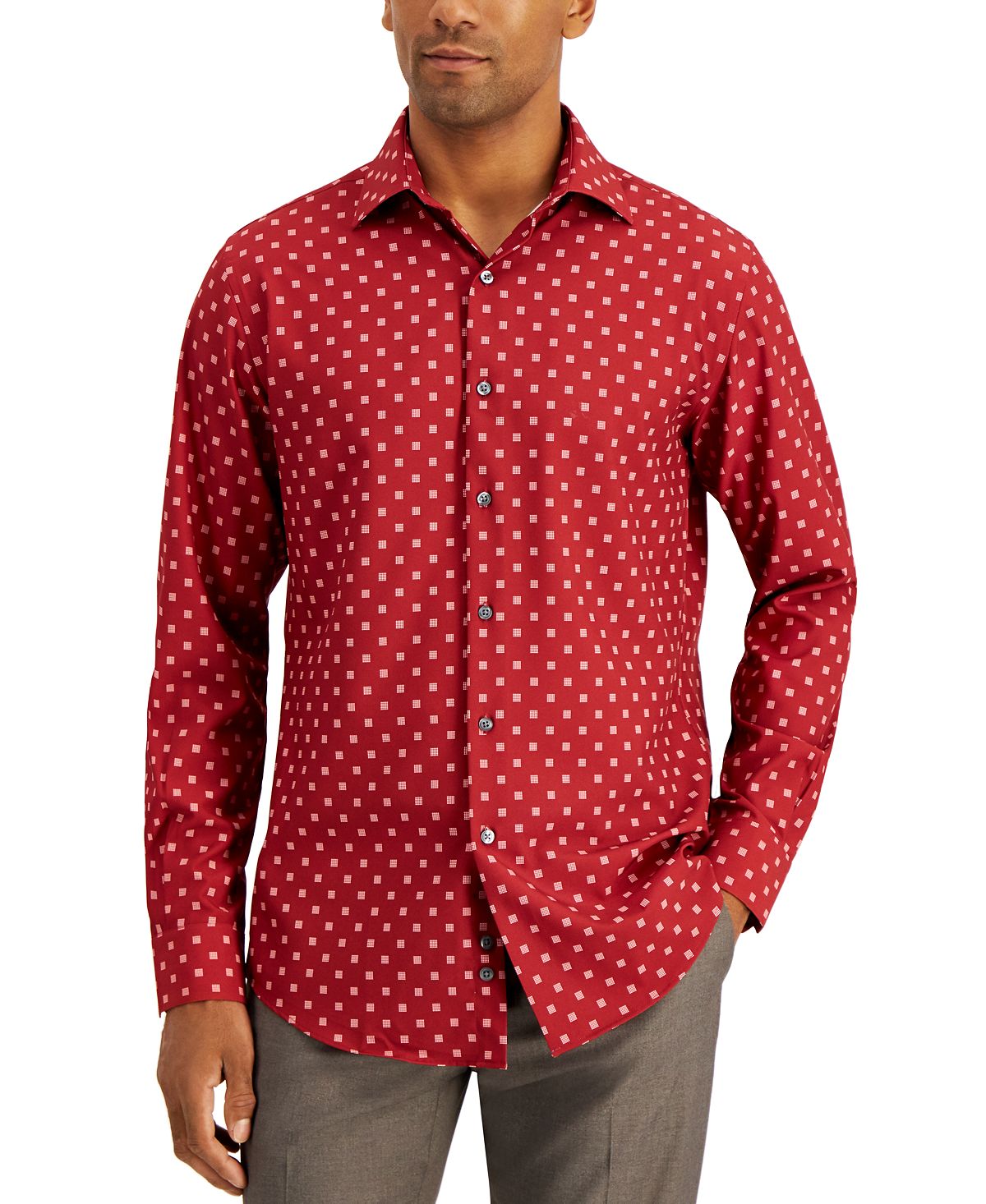 Alfani Slim Fit 4-way Stretch Dress Shirt Red White